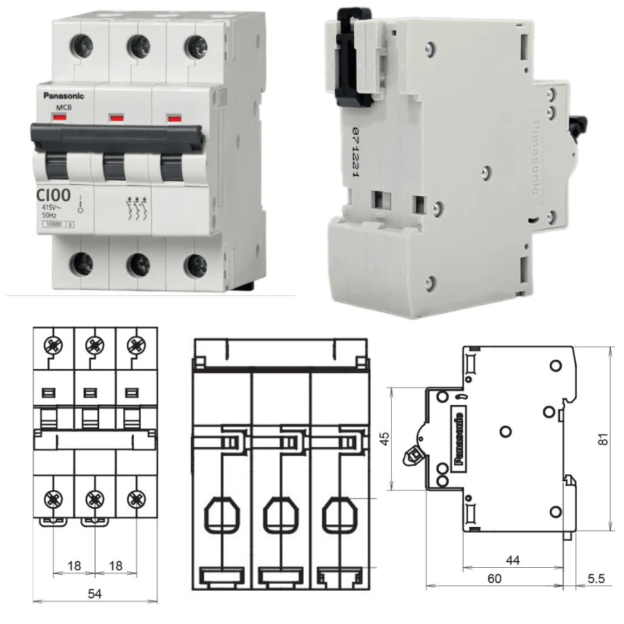 Thông số kỹ thuật cb tép panasonic BBD31003CHV MCB 3P-3E 100A 10kA