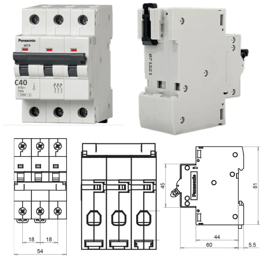 Thông số kỹ thuật cb tép panasonic BBD3403CHHV MCB 3P-3E 40A 10kA