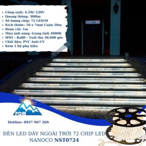 Dây đèn LED trung tính 72 chip LED ngoài trời Nanoco NST0724 - nhỏ gọn, hiện đại