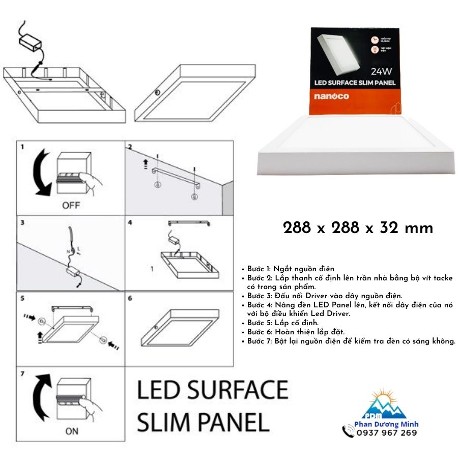 Đèn LED Panel ốp nổi 24W Nanoco -Lắp đặt dễ dàng