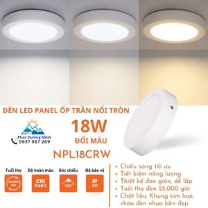 Đèn LED Panel tròn đổi màu viền trắng Nanoco NPL18CRW 18W hiện đại