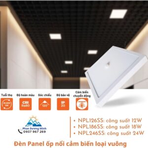Đèn LED Panel vuông ốp nổi cảm biến Nanoco - 3 công suất lựa chọn