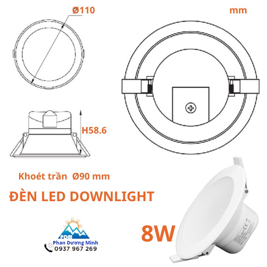Đèn LED âm trần 3 màu ánh sáng 8W Nanoco NDL08C gọn nhẹ