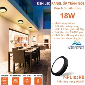 Đèn LED ốp trần nổi 18W Nanoco NPL183RB ánh sáng vàng ấm cúng