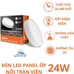 Đèn LED trần tròn tràn viền 24W Nanoco NRP243R ánh sáng vàng
