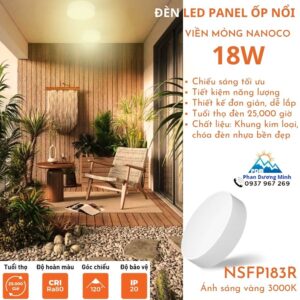 Đèn LED tròn 18W viền mỏng Nanoco NSFP183R ánh sáng vàng