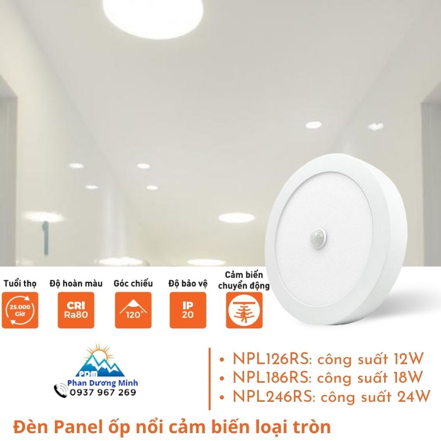 Đèn Panel ốp nổi cảm biến loại tròn Nanoco - 3 công suất
