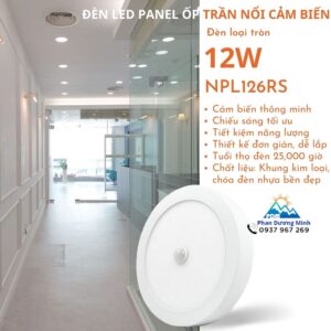 Đèn Panel ốp nổi cảm biến loại tròn Nanoco NPL126RS 12W - thiết kế hiện đại