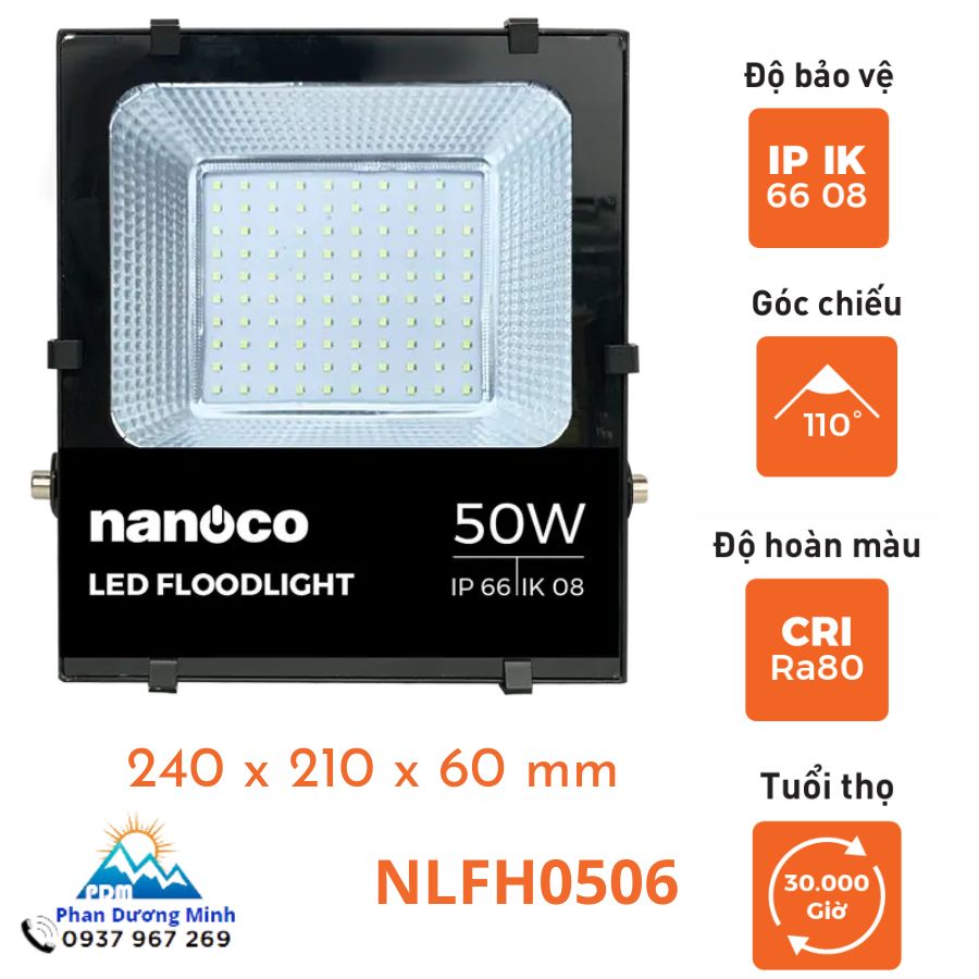Đèn pha LED 50W Nanoco NLFH0506 ánh sáng trắng IK08