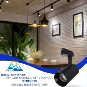 Đèn rọi ray T2 màu đen 20W Nanoco NTRE205B ánh sáng trắng hiện đại