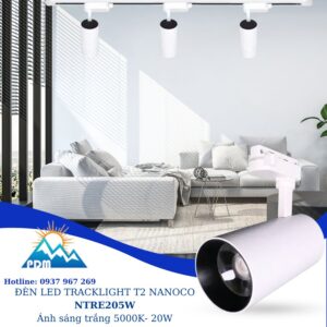 Đèn rọi ray T2 màu trắng 20W Nanoco NTRE205W ánh sáng trắng sang trọng