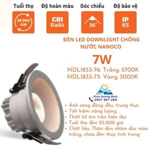 Đèn LED âm trần chống nước 7W Nanoco