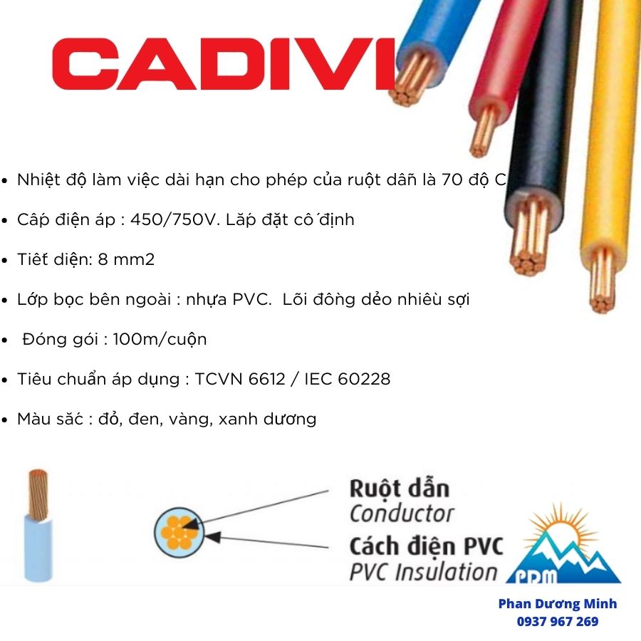 Dây điện Cadivi CV 8.0 mm