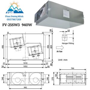 Quạt hút cabinet 3 pha Panasonic FV-25SW3 940W gắn trần