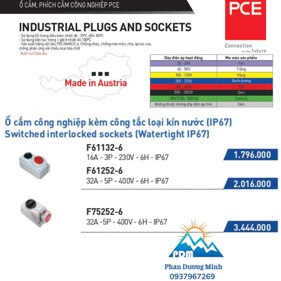 Ổ cắm công nghiệp kèm công tắc PCE F61132-6
