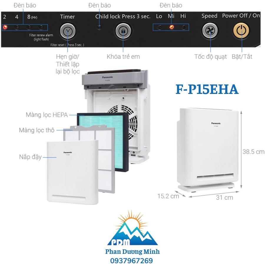 F-P15EHA - Máy lọc không khí Panasonic màng lọc HEPA