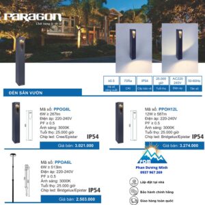 Bảng giá đèn trụ trang trí sân vườn đẹp Paragon
