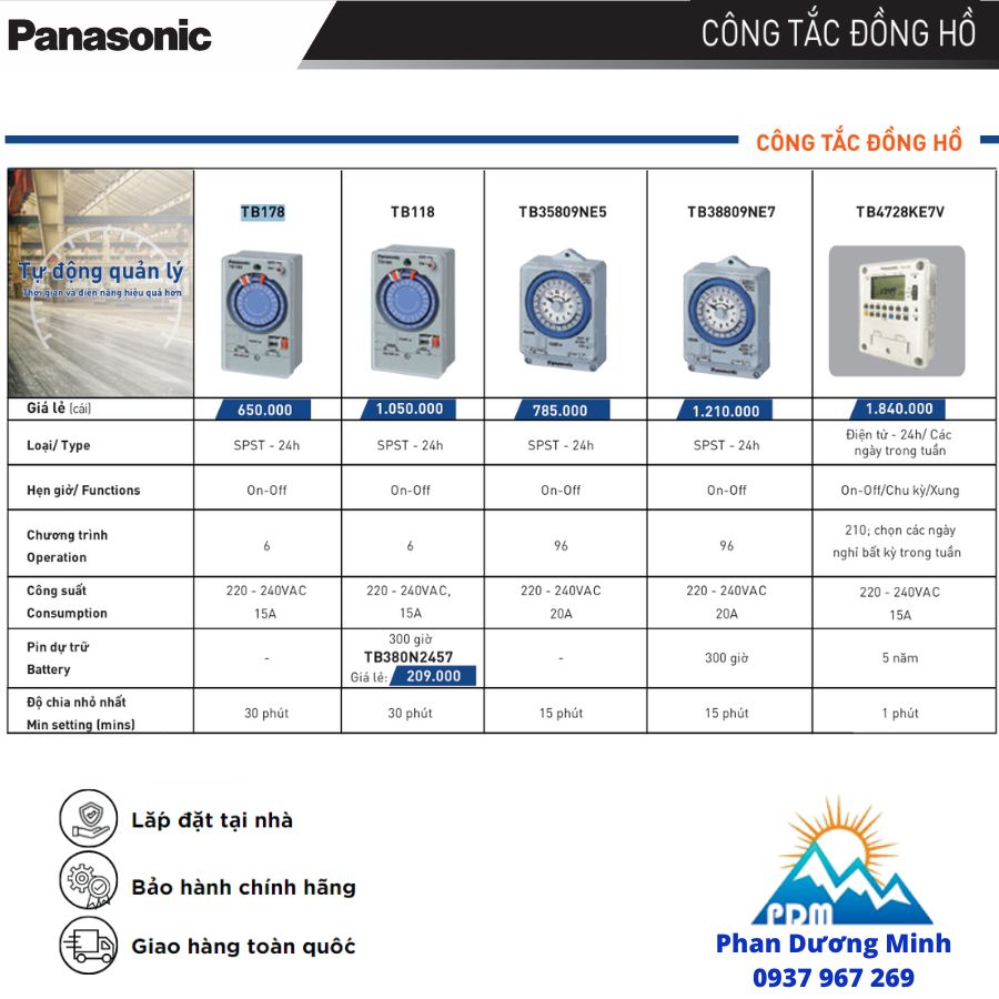 Bảng giá công tắc đồng hồ Panasonic
