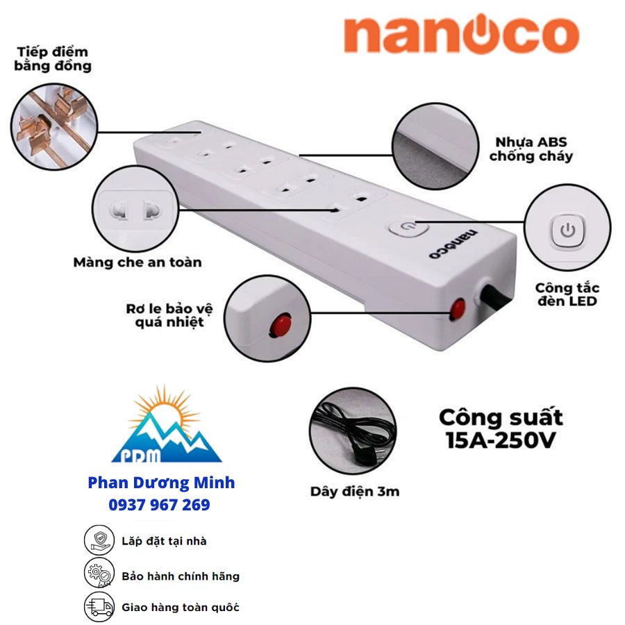 Phích cắm 2 chấu có dây Nanoco NES5215-3