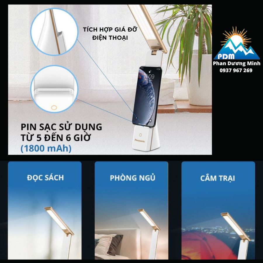 Đèn bàn học sạc tích điện Panasonic HHGLT0339W88L