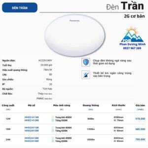 Giá đèn LED ốp trần 2G cơ bản Panasonic