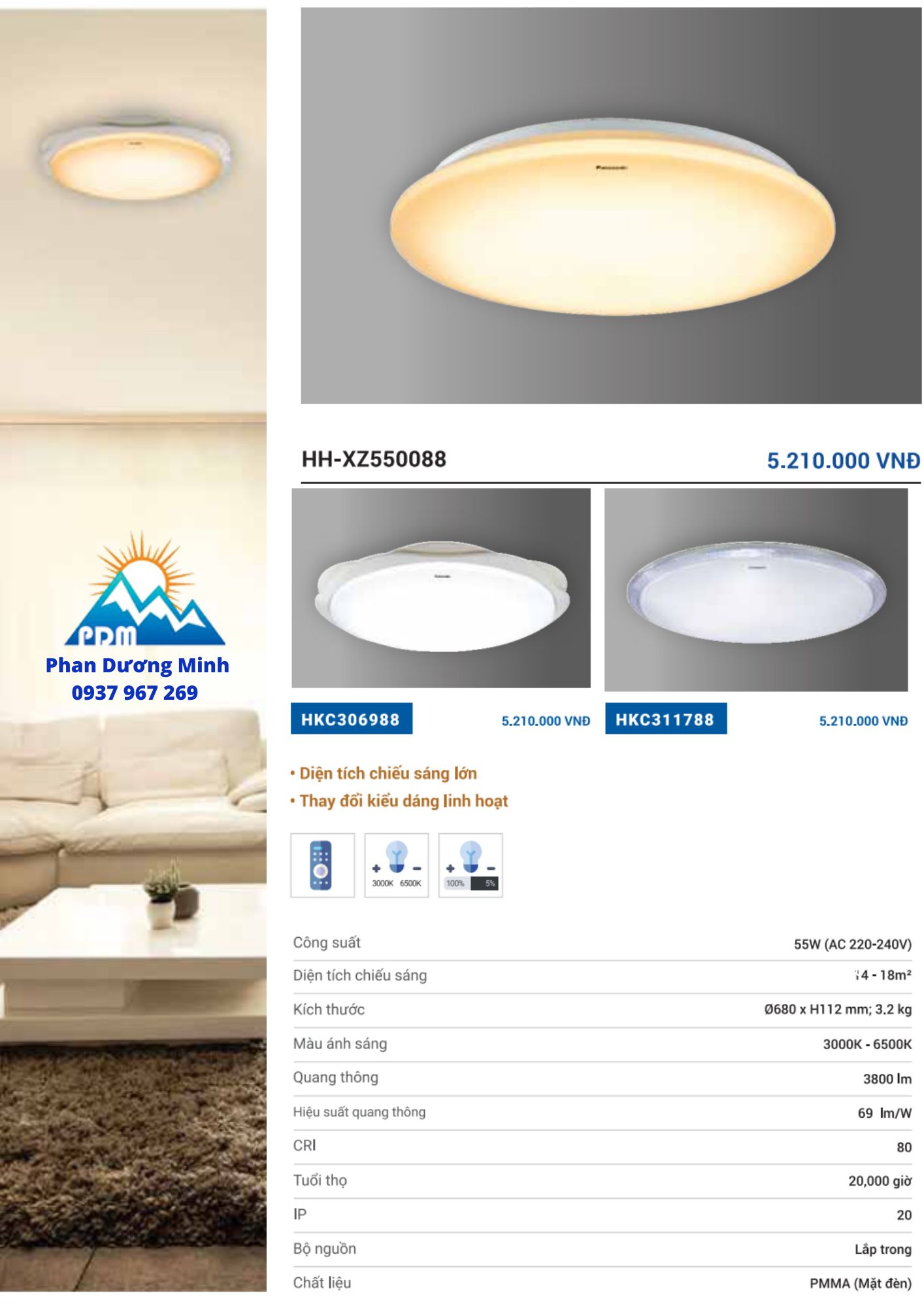 Giá đèn ốp trần Panasonic điều khiển từ xa