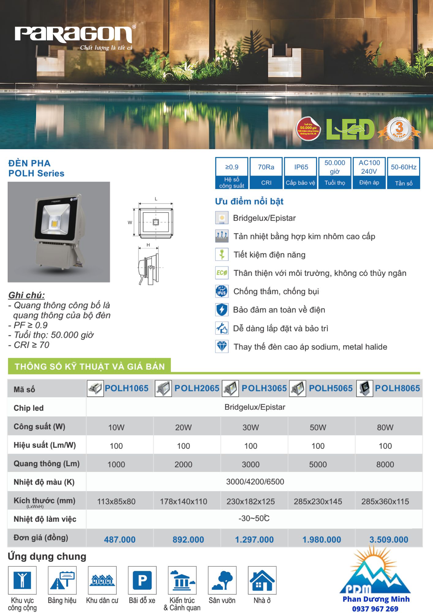 Bảng giá đèn pha Paragon POLH Series