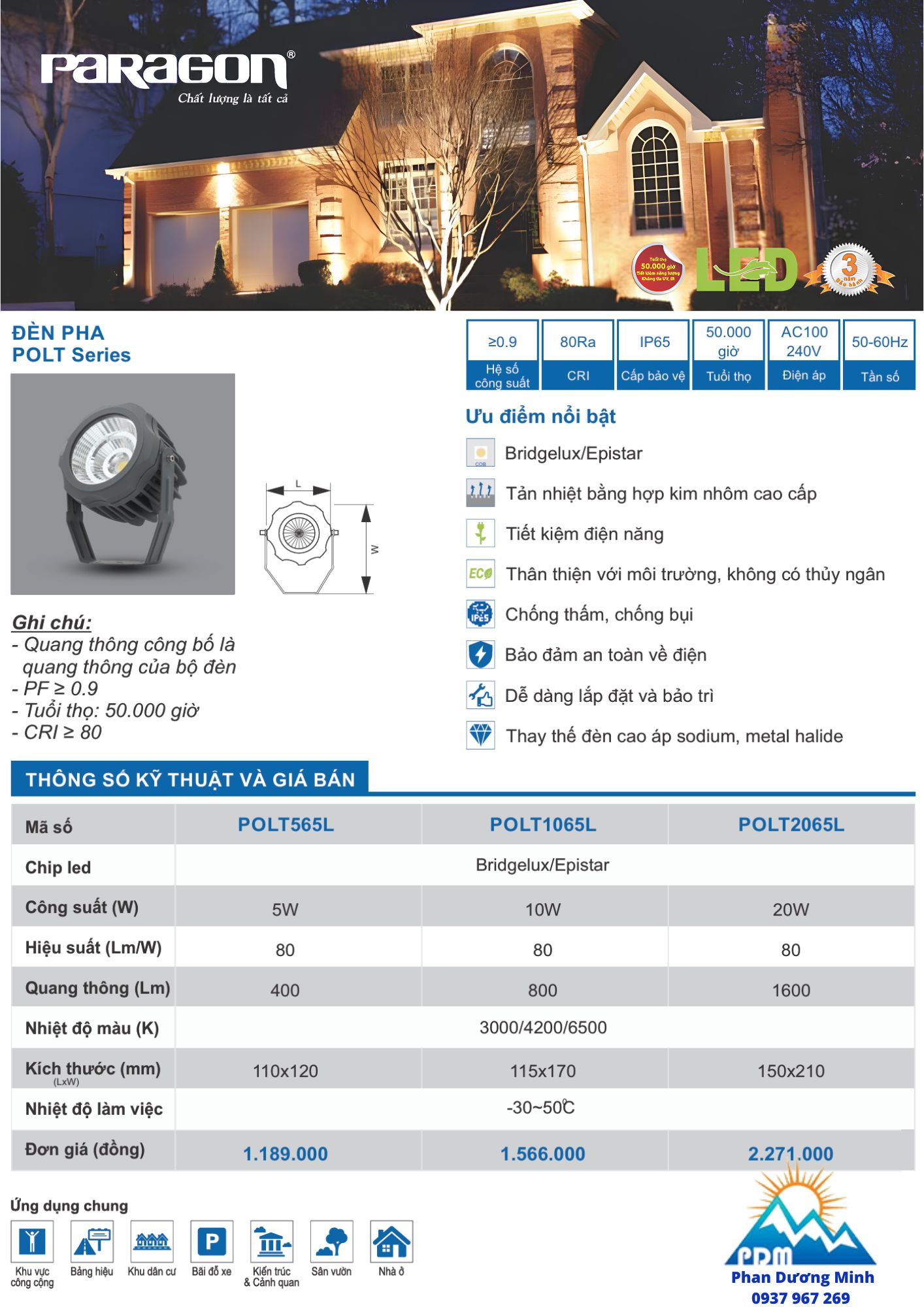 Bảng giá đèn pha Paragon POLT Series