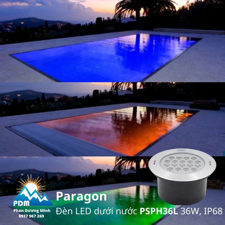 Đèn bể bơi Paragon PSPH36L 36W nhiều màu IP68