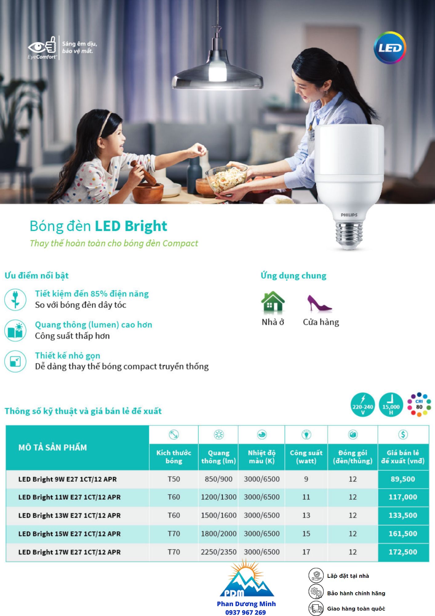 Giá bóng đèn LED Bright Philips