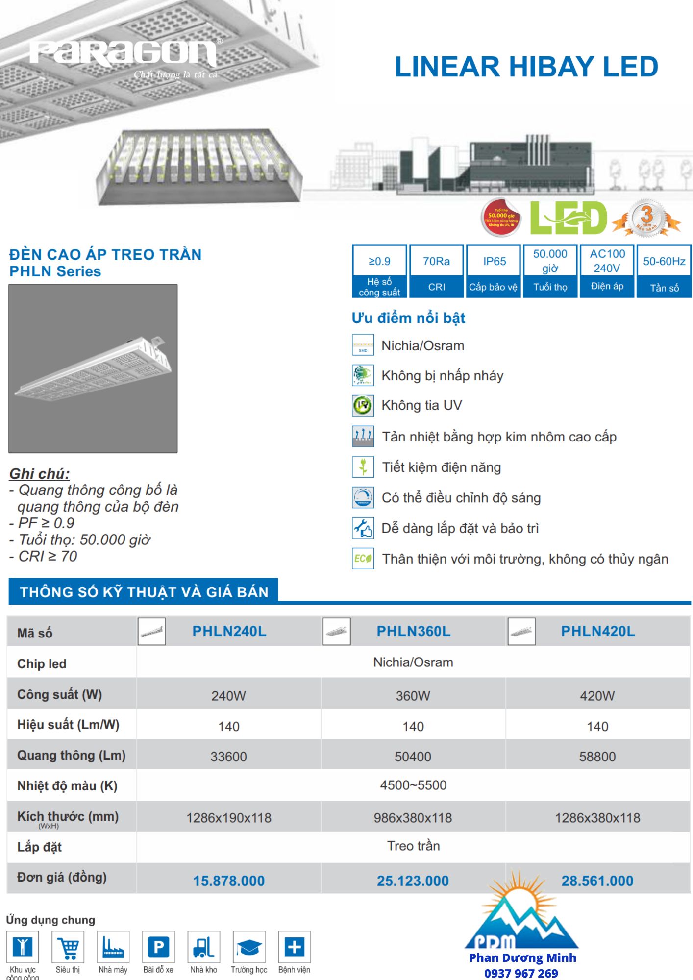 Giá đèn cao áp treo trần Paragon